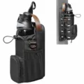 Waterproof gym water bottle bag with strap, multi-functional portable sports bottle pouch. - Black