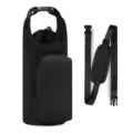 Black insulated water bottle bag with phone pocket and adjustable shoulder strap. - Black