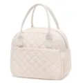 Quilted insulated lunch bag for women, portable thermal cooler handbag with front pocket. - 8.6 x 6.3 x 10.6 inches / Off White