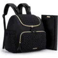 Mini sac à dos à langer matelassé noir avec fermetures éclair dorées et matelas à langer. - Noir