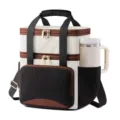 Bolsa térmica de doble capa gran capacidad con portavasos y correa ajustable para hombro - 26.6*24.6*17.7cm / Negro Blanco Marrón