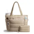 Large capacity puffer tote bag with multi-compartment quilted casual shoulder travel bag. - Sapphire Blue