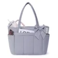 Lightweight grey women tote shoulder bag with cute bow design and practical multi pockets. - Sapphire Blue