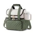 Double layer insulated lunch bag for women, stylish green cooler bag with shoulder strap. - 30 x 31 x 16.5 cm / Green