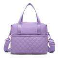 Purple quilted nylon insulated lunch bag detail showing durable handle and crossbody strap. - 27 x 17 x 22CM / Purple
