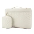 Gesteppte Laptoptasche Detail mit Griff und passender Tasche, elegantes beiges Design Büro. - Elfenbein