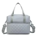 Gray quilted nylon lunch bag detail, showing dual-layer insulated compartment and strap. - 27 x 17 x 22CM / Silver