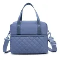 Detailed view of blue insulated lunch bag for women, quilted nylon crossbody tote. - 27 x 17 x 22CM / Sapphire Blue