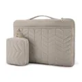 Gesteppte graue Laptoptasche mit Griff und Extratasche, Detailansicht für Unterwegs. - Khaki