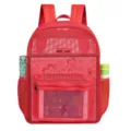 Sac à dos en filet rouge robuste, cartable respirant avec poches latérales pour voyage sport. - Rouge