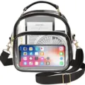 Borsa a tracolla trasparente in PVC da donna, zaino chiaro con finiture nere e grande capacità utile. - Con Tasca Frontale / Nero con tasca frontale