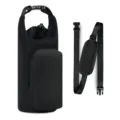 Black insulated water bottle sleeve bag with crossbody strap for outdoor travel convenience. - Black