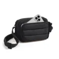 Women quilted crossbody bag, black puffer shoulder bag, fashion portable travel handbag. - Black
