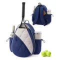 Mochila de tenis deportiva casual de moda con soporte para raqueta y bolsillo para botella. - Azul