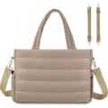 Quilted mommy diaper bag tote, large capacity travel shoulder bag in khaki with extra straps. - Khaki