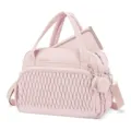 Stylish pink quilted diaper bag with handles, shoulder strap, pacifier pouch and changing pad. - Lotus Pink