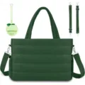 Dark green quilted diaper bag tote with adjustable straps and pacifier case for traveling mothers. - Green