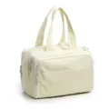 Trousse de toilette matelassée jaune clair organisateur de maquillage à double poignée - Longueur 11.8 po x Largeur 7.3 po x Hauteur 8.73 po / Blanc Cassé