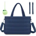 Grand sac à langer matelassé cabas avec sangles et porte-tétine pour maman voyage bébé - Bleu foncé