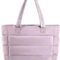 Lightweight puffy tote bag for women, casual quilted shoulder handbag for travel and work - Light Purple