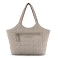 Casual quilted tote bag, soft down shoulder handbag with secure zipper pocket and stylish tassel. - Khaki