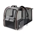 Detailed view of the expandable mesh pet backpack with breathable windows and sturdy straps. - Gray