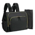 Black diaper backpack with heart quilted pocket and changing pad for traveling mothers - Black