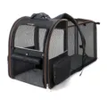 Extendable pet backpack with breathable mesh windows and folding design for cats and small dogs. - Black