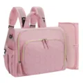 Close up detail view of pink quilted heart diaper backpack with matching portable changing pad. - Pink