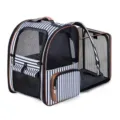 Expandable blue and white striped pet backpack breathable cat dog carrier bag for travel outdoor use - Sapphire Blue