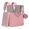 Zaino per pannolini multifunzionale grigio e rosa con fasciatoio portatile e borsetta. - Rosa