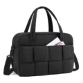 Sac cabas matelassé noir sac de voyage sport avec motif grille rembourré et poignées détail - Noir