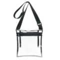 Clear crossbody bag with adjustable strap and zipper pocket for stadium events and festivals. - Black
