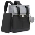Detailed close-up of the grey and black diaper backpack with functional pockets and handles. - Black and Gray