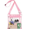 Transparent clear crossbody bag with pink adjustable strap and zipper pocket for stadium events. - Pink