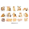 Funny office fat cat stickers set, 15pcs cute cartoon waterproof decals for laptop diary. - White