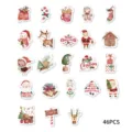 Detailed view of 46pcs cute watercolor Christmas stickers for journaling, luggage and decor. - 46 Pieces/Pack / White
