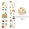 Cinta adhesiva decorativa con ilustraciones de viajes, maletas y motivos, 40 mm de ancho. - Blanco
