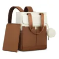 Multi-functional diaper backpack in brown and cream, featuring changing pad and cute pouch. - Dark Brown