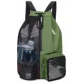 Green Mesh Drawstring Swim Backpack with Wet Pocket and Side Water Bottle Holder - Green