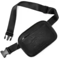 Black faux leather mini belt bag with adjustable strap and durable zipper pocket for women. - Black