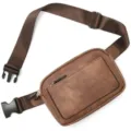 Brown faux leather mini waist bag with adjustable strap, casual crossbody fanny pack for women. - Brown