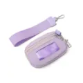 Purple nylon wristlet wallet compact card holder coin purse with clear ID window. - Purple