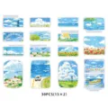 Cute watercolor landscape stickers set for journal decoration, spring sky design, 30pcs pack. - White