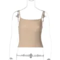 Effen kleur vierkante hals bandage hemdje, elegante slanke mouwloze crop top voor dames. - S / Tops / Khaki