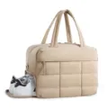 Sac de voyage matelassé avec compartiment chaussures séparé, grand cabas de sport beige. - Kaki
