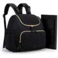 Multifunktionaler Wickelrucksack aus Steppstoff mit Wickelunterlage und goldenen Reißverschlüssen. - Schwarz