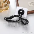 Black polka dot hair claw clip, stylish bow hair accessory for women and girls daily styling. - Black with Ribbon