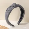 Graues geripptes Stoffstirnband mit Knoten, breites gestreiftes Haarband fuer den Alltag. - 03# Grau