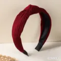 Wine Red Knitted Knotted Headband Ribbed Hair Band Fashion Accessories for Women - Red